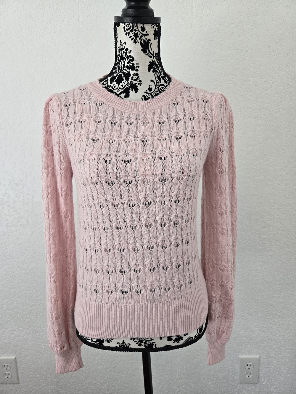 Draper James Blush Pink Openwork Crewneck Sweater